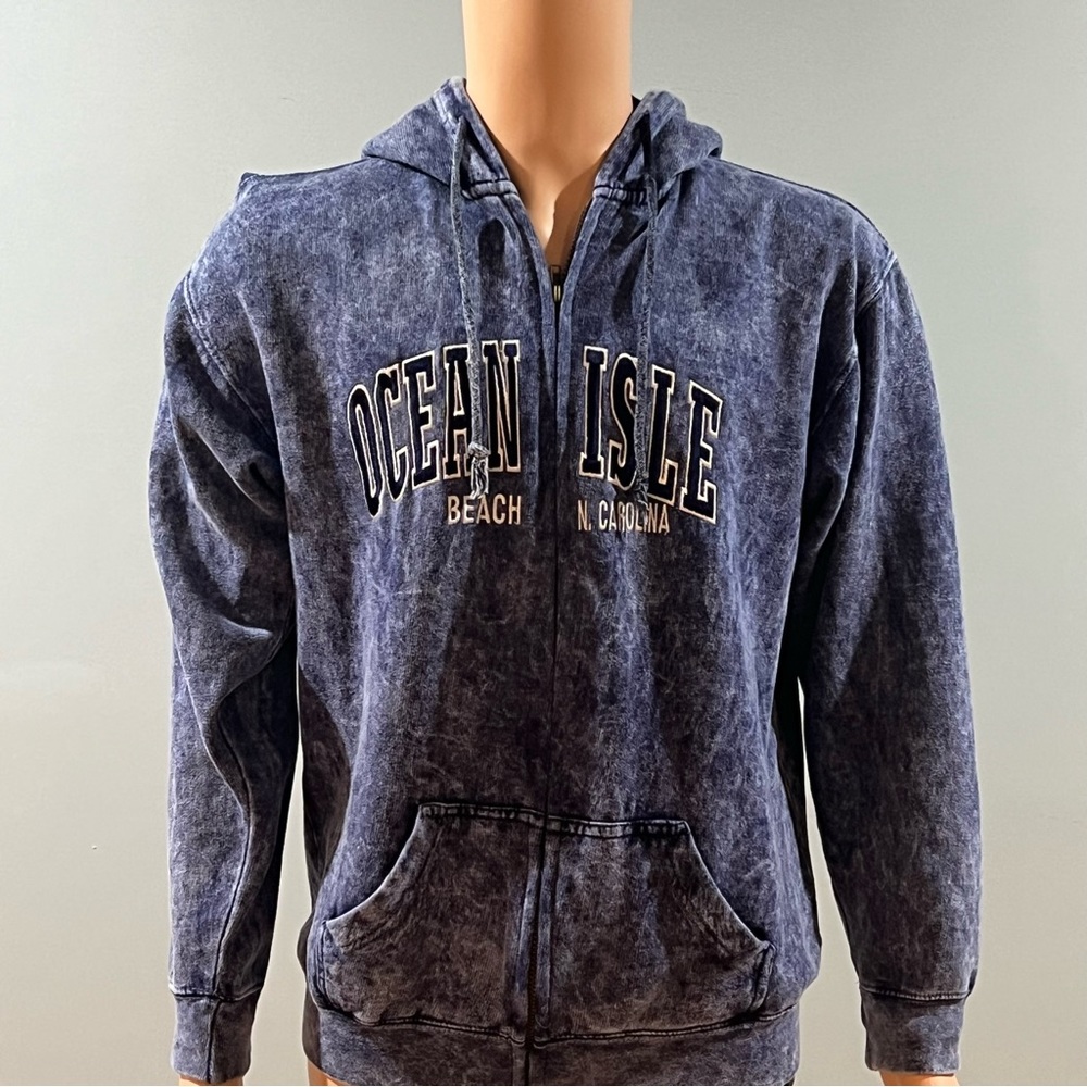 Medium Vintage Blue Zip-Up Hoodie Jacket- Ocean Isle Beach, North Carolina